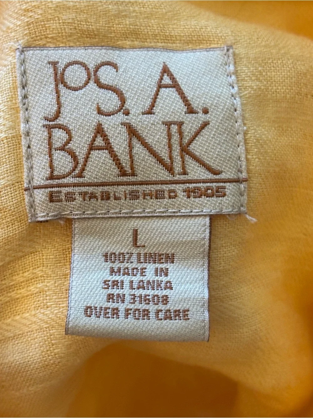 Jos. A Bank Yellow Linen Button Front Long Sleeve Shirt